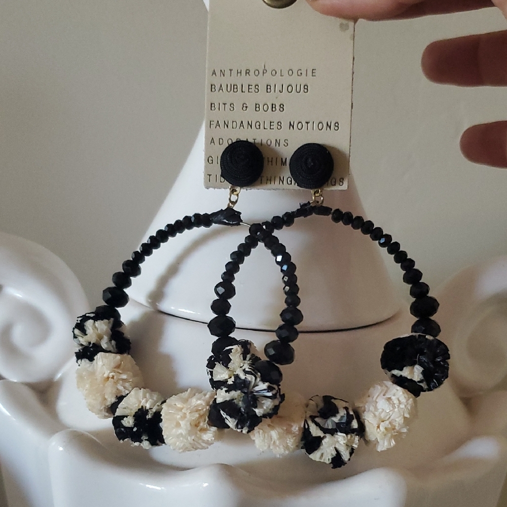 Anthropologie Black and Cream Statement Earrings